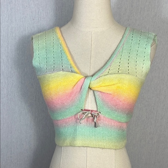 Aimme Sparrow gradient pastel knitted cropped backless sweater top - Picture 1 of 6